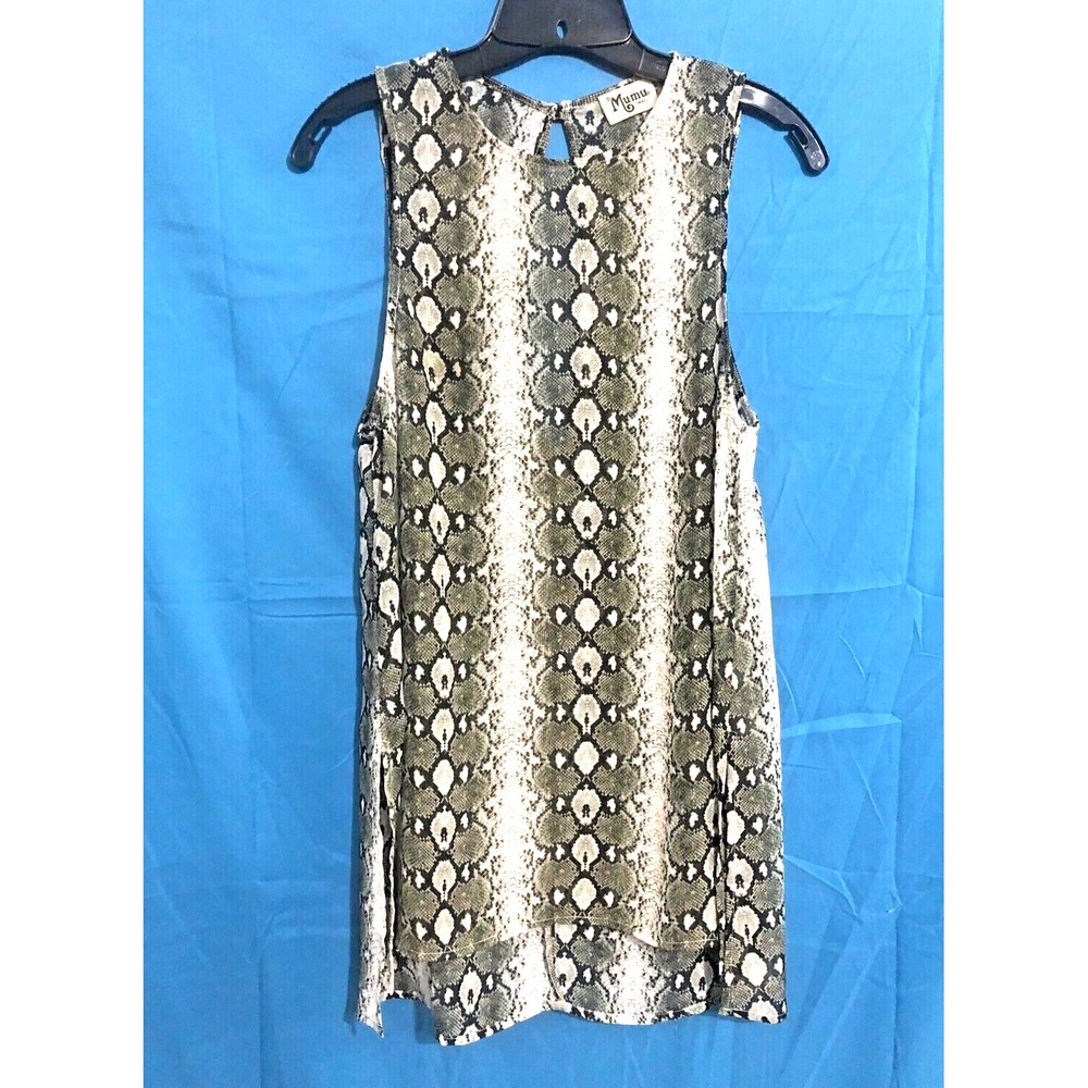 SHOW ME YOUR MUMU Sheer Chiffon Open Back GREEN SNAKESKIN Blouse/Tank Top Sz S